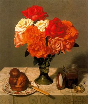 Stone Roberts : Still Life with Roses and Brioche